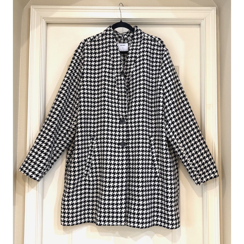 Old Navy Houndstooth Black /White Coat Jacket XXL wool polyester preppy city wor